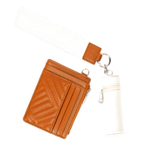 BOSTANTEN Keychain Wallet RFID Leather Credit Card Holder Wristlet Wallets for Women with Coin Purse ＆ Lipstick Case Beige＆Brown