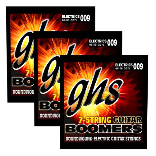 GHS Strings GB7L 7-String Boomers, Nickel-Plated Electric Guitar, Extra Light (.009-.058), 3 Sets of GB7L