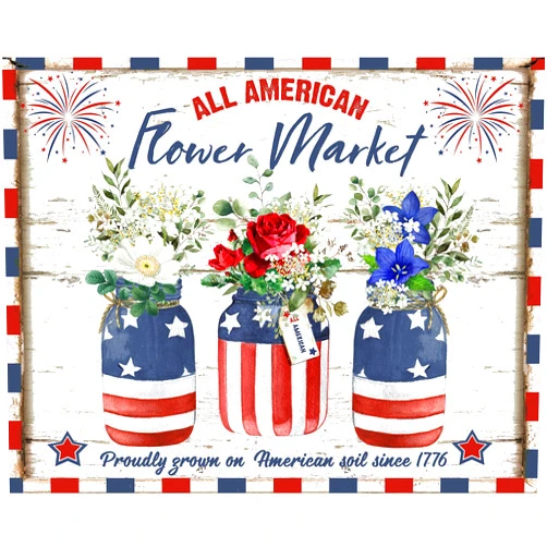 Cardigirl Retro Metal Tin Sign 5.5 X 8 Inches All American Flower Market Patriotic Wreath Attachment Proudly Grown On American Soil Wall Art Funny Wall Decor Nostalgic Arts Decor Waterproof Plate Decoration