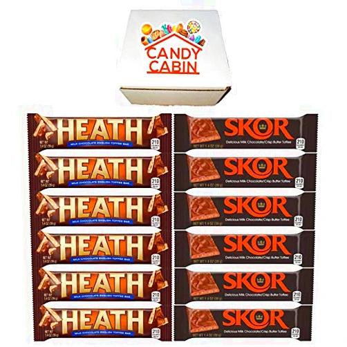 CANDY CABIN Heath & Skor Milk Chocolate Butter Toffee Candy Bar Combo, 1.4 Oz (Pack of 12) 6 of each By CANDY CABIN