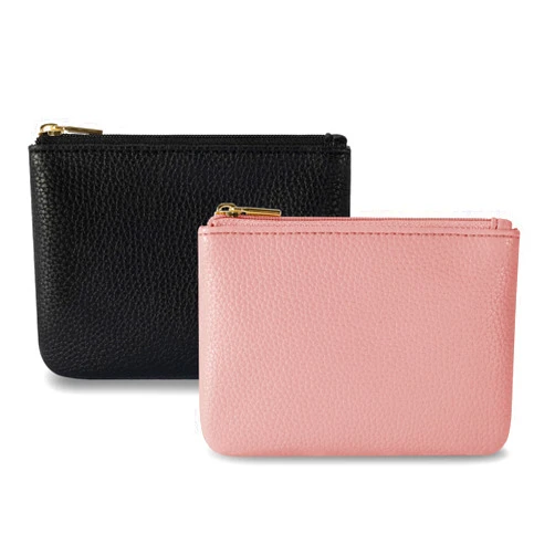 Chelmon PU Leather Coin Purse Pouch Change Holder Small With Zipper for Men Women 2 PCS Set (Black&Pink)