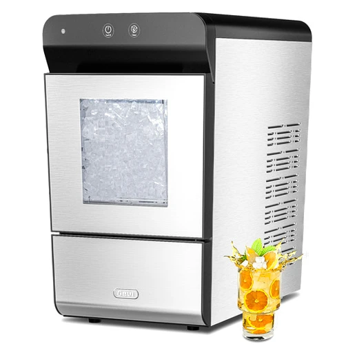 Gevi Household V2.0 Countertop Gemi Nugget Ice Maker with Viewing Window | Self-Cleaning Pebble Ice Machine | Open and Pour Water Refill | Stainless Steel Housing | 16.7''H Fits Under Wall