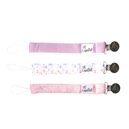Copper Pearl Premium Knit Pacifier Clips 3-Pack: Stylish Stainless Steel Holders for Baby Girls and Boys - Prevents Floor Drops - Bloom Design