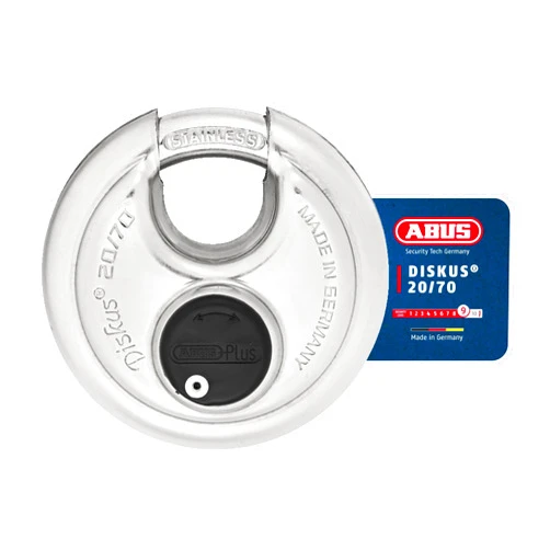 ABUS Diskus 20/70 Heavy Duty Stainless Steel Disk Padlock - Rustproof Storage Lock with 3/8