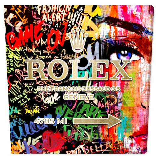 Wynwood Studio Fashion and Glam Contemporary Wrapped Canvas Art - Watch Collector Road Sign Neon Graffiti Square, Wall Art for Living Room, Bedroom, and Bathroom, 20 in x 20 in, Gold and Red Home Decor