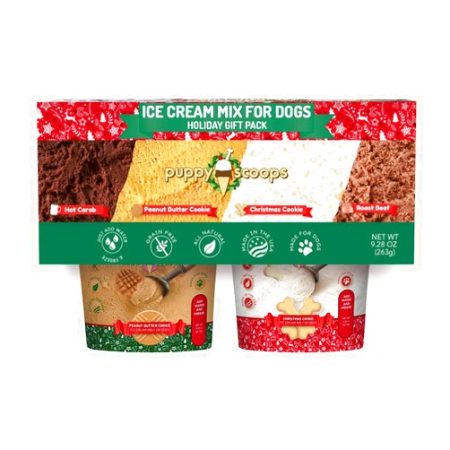 Puppy Scoops Holiday Dog Ice Cream Mix Gift Pack - 4 Christmas Flavors Made in USA