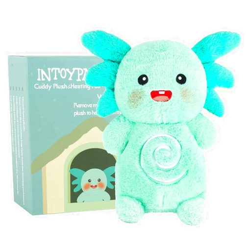 Intoypad Axolotl Microwavable Heating Pad - Soft Cozy Plush Pillow for Kids and Women, Kawaii Hot Stuffed Animal Toy,Lavender Warmth, Fun Gifts (Green)