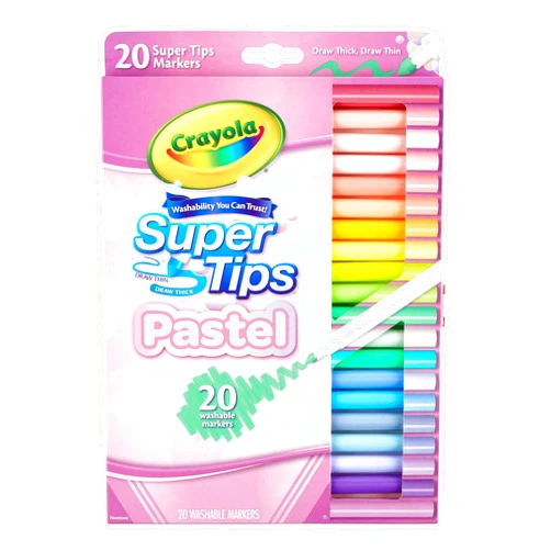 CRAYOLA Pastel- Super Tips Washable Medium Tip Markers - Pack of 20, for School and Leisure, Assorted Colours Pastel