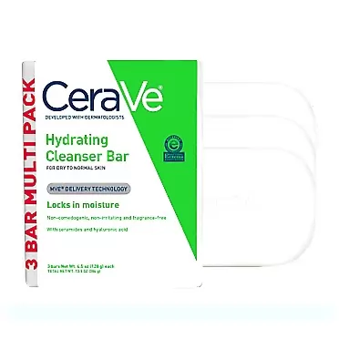 CeraVe Hydrating Cleanser Bar | Soap-Free Body and Facial Cleanser with 5% Moisturizing Cream | 3-Pack, 4.5 Ounce Each