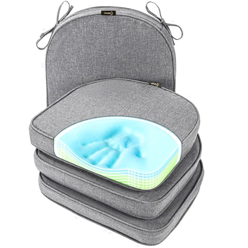 SUNROX Gel Memory Foam Chair Cushion with Ties, Ultra Durable Water Resistant FadeShield Outdoor/Indoor Reversible Chair Seat Cushion 17 x 16 inch Set of 4, Heather Charcoal
