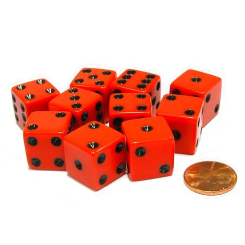 Koplow Games Set of 10 Six Sided Square Opaque 16mm D6 Dice -Red with Black Pip Die by Koplow Games