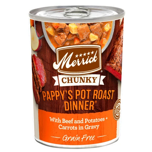 Merrick Chunky Grain Free Premium And Wholesome Canned Dog Food, Real Meat Pappy’s Pot Roast Dinner In Gravy - (Pack of 12) 12.7 oz. Cans