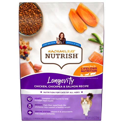Nutrish Rachael Ray Nutrish Longevity Premium Natural Dry Cat Food, Chicken with Chickpeas & Salmon Recipe, 6 Pounds (Packaging May Vary)