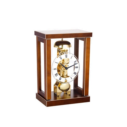 Hermle Walnut Table Clock with Brass Skeleton Mechanical Movement and Hour Strike 23056-030791