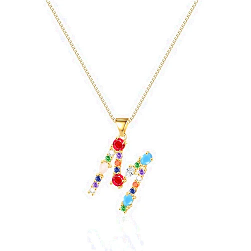 Eben-Ezer 18K Gold Box Chain Choker Initial Necklace Multi-Color Zircon Letter Pendant Script Name Custom Necklace for Women Gift Alphabet 26 A-Z