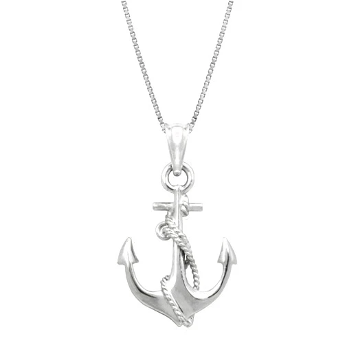 Honolulu Jewelry Company Sterling Silver Ship Anchor and Rope Nautical Necklace Pendant with 18