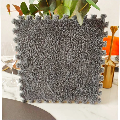 NINGXUE 24 Pieces Square Carpet Tiles with Fluffy Mat, Interlocking Plush Puzzle Foam Floor Mat, Floor Tiles Soft Climbing Area Rugs for Living Room Floor Gym Area, 12x12x0.4 Inch(Color:Light Gray)