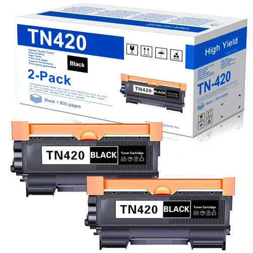 HIGCOR TN-420 Black Toner Cartridge Replacement for Brother TN420 HL-2270DW 2280DW 2230 MFC-7360N 7860DW DCP-7065DN Intellifax 2840 2940 Printer (2 Black)