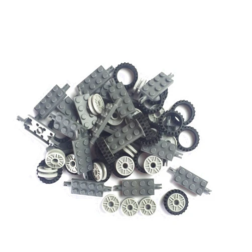 Taken All 24 mm X 7 mm Tire,Wheel and Long Axles -50 Pieces Brick Building Chassis Pieces Education Wheels Set Toy