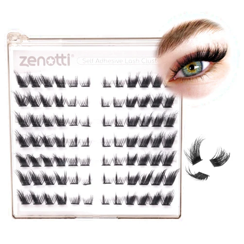 Zenotti Self Adhesive Lash Clusters Fluffy Lashes Clusters No Glue Needed Wispy Fox Eye Lashes Reusable DIY Lash Extension Kit L Curl Individual Lashes Left & Right Cluster Lashes