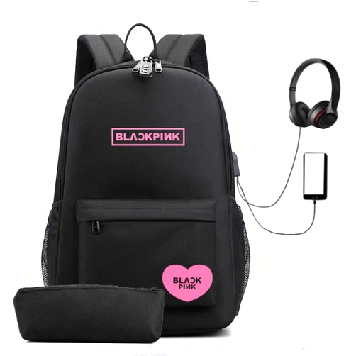 CUSALBOY Kpop Backpack Lisa Rose JISOO Jennie Fashion Business Anti Theft Slim Durable USB Laptops Backpack Travel Business Backpack (Black)