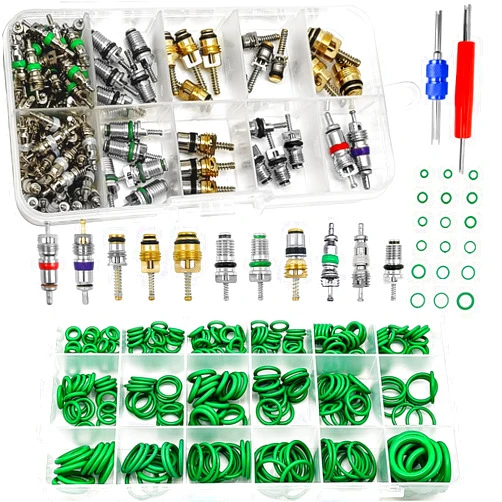 NOTISH Car A/C Repair Kit, 270PCS O-Ring Set + 102PCS Car Air Conditioner Valve Core Kit with Double Head Install Tool, A/C R12 R134a Refrigeration Tire Valve Stem Cores, O-Ring Seals Kit