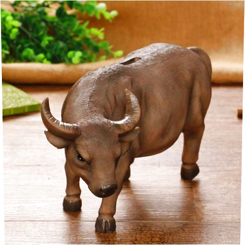 WSXA Buffalo Statue Bull Piggy Bank Money Coin Penny Collectible Saving Box Home Desk Decorative Ornament-Marrom