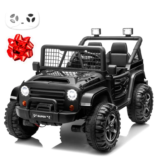 Anrli 24V XL Ride on Car with Remote Control, 2 Seater 4WD/2WD Switchable Electric Car for Kids w/20 Inch Wide Seat, Gift Flower, 4X200W Power Car Wheels 24 Volt Big Jeeps for Boys Girls, Black