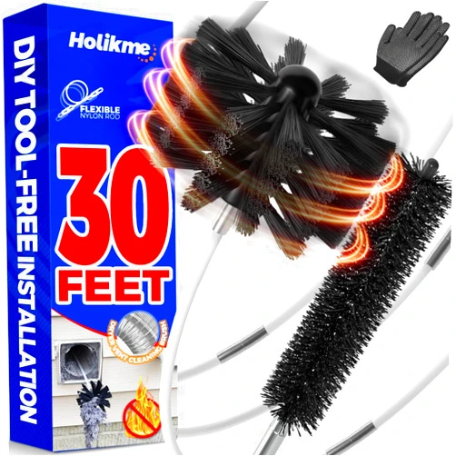 Holikme 30 Feet Dryer Vent Cleaner Kit, Flexible Lint Brush with Drill Attachment, Fireplace Chimney Brushes Extends Up to 30 Feet for Easy Cleaning, Use with or Without a Power Drill