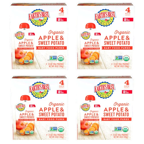 Earth's Best Organic Baby Food Pouches, Stage 2 Fruit and Vegetable Puree for Babies 6 Months and Older, Organic Sweet Potato and Apple Puree, 3.5 oz Resealable Pouch (Pack of 16) (Packaging May Vary)