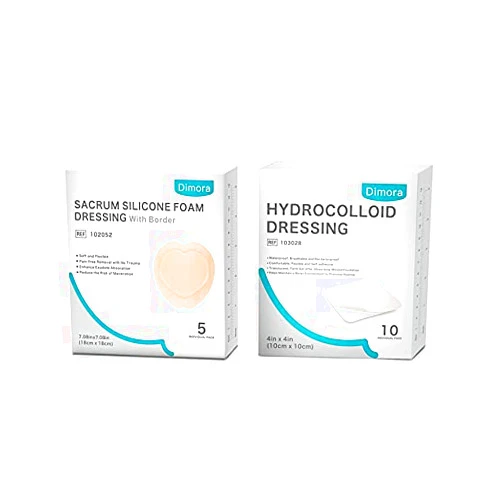 Dimora Sacrum Silicone Foam Dressing with Border Adhesive & Hydrocolloid Dressing 4'' x 4'', Sterile Self-Adhesive Patches