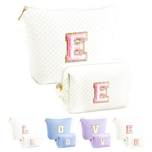 YOOLIFE Bridesmaid Proposal Gifts - Bridal Shower Gifts, Bridesmaid Gifts for Wedding Day, Maid of Honor Gifts, Bride To Be Gifts, Bachelorette Party Gift for Bride, White Initial Makeup Bags E