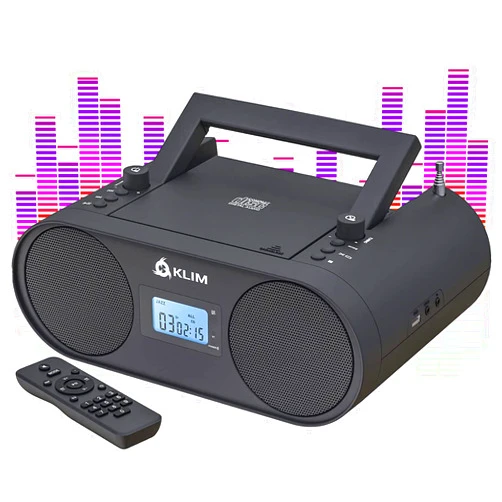 KLIM Boombox B4 CD Player Portable Audio System - New - AM/FM Radio with CD Player MP3 Bluetooth AUX USB - Wired & Wireless Mode Rechargeable Battery - Remote Control Autosleep Digital EQ