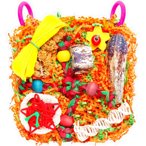 YIXUND Bird Toys for Small & Medium Parrots - Natural Foraging & Shredding Cage Hanging Toys with Seagrass Mat, Starfruit, Loofah Slices for Budgies, Cockatiels, Lovebirds, Conures (1 PCS)