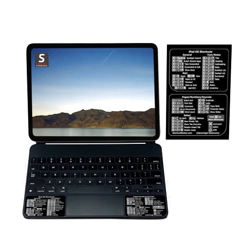 SYNERLOGIC Keyboard Shortcut Vinyl Sticker - Compatible with iPad Pro Keyboard - 2-Part Durable Laminated Sticker, no-Residue Adhesive, for Any iPad OS (Black)