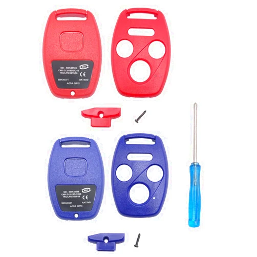 Jokmoest 2PCS Replacement Key Fob Cover for Honda 2003-2012 Accord 2006-2013 Civic EX 2009-2015 Pilot 2005-2006 CR-V Ridgeline Odyssey Key Fob Case Shell 4 Buttons No Cutting (3+1, Red+Blue)