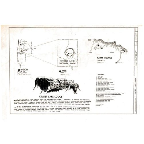 Historic Pictoric : Blueprint HABS ORE,18-CRALA,1- (Sheet 1 of 25) - Crater Lake Lodge, Off Route 62, Klamath Falls, Klamath County, OR 12in x 08in