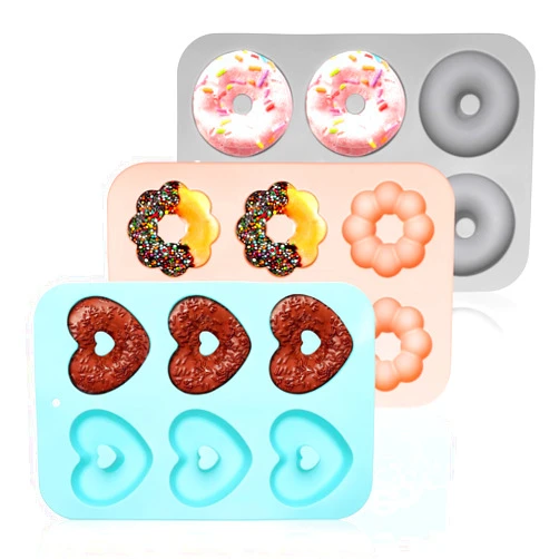 Bettoor Silicone Donut Pan, Donut Molds for Baking, Donut Maker for 6 Doughnuts, Non-stick Doughnut Pan Muffin Cupcake Bagel Making Tray (Gray, Pink, Blue)