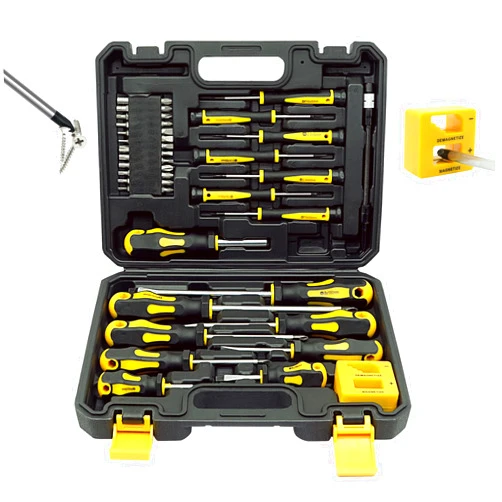 GMTOOLS 43pcs Magnetic Screwdriver Set, Including Slotted, Phillips, Hexagonal, Pozidriv, Magnetizer, Demagnetizer, Replaceable Screwdriver Bits and Sturdy Tool Case for DIY and Repair Work