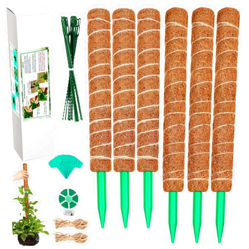 AVELOTUUG Moss Pole for Plants Monstera 111 Inch, 3 Pcs 20.5 Inch and 3 Pcs 16.5 Inch Moss Poles for Climbing Plants, Coco Coir Pole Plant Support Stakes for Indoor Climbing Plants Grow Upwards, Garden Ties Kit