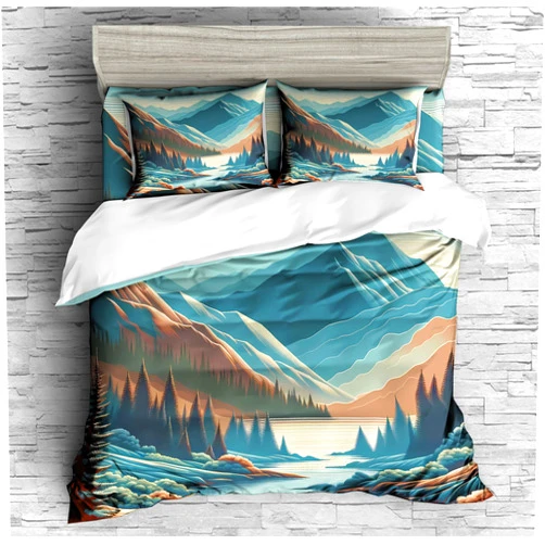 REALIN Hawthorn Bedding 3D Duvet Cover Set Japan Forest Mountain River Bed Sets 2/3/4PCS Quilt Covers/Sheets/Pillow Shams,Twin/Full/Queen/King (Queen-228x228cm-3PCS,G)