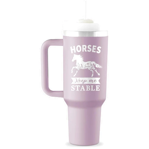 ROSTANTEN Horse Gifts for Women Girls - Horse Stuff - 40 oz Engraved Tumbler with Handle & Straw - Gifts for Horses Lovers Birthday Christmas Gift - Horses Keep Me Stable