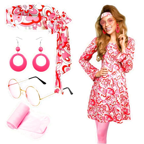 Janmercy 5 Pcs 70s 80s Hippie Costumes Accessories for Women 70's Disco Outfit for Halloween Party Cosplay