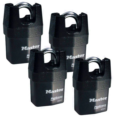 Master Lock - Four (4) High Security Pro Series Padlocks 6321NKA-4 w/BumpStop Technology