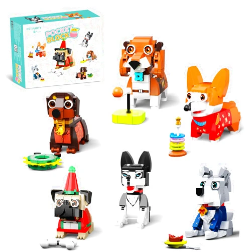 QLT QIAOLETONG 6pack Party Favors Mini Dogs Building- Compatible with Lego Set for Boys 8-14, Adorable Animals Building Sets, Party Favors Birthday Gift for Kids 8-12 (754PCS)