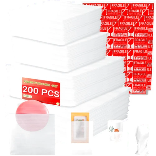 Parts3A Moving supplies,200Pack Cushion Foam Pouches,(16x16 Inch, 7.5x12 Inch, 10x10 Inch, 7.5x7.5 Inch)Packing Supplies for Moving, Packing, Transportation and Storage, Incidental 120Fragile Stickers