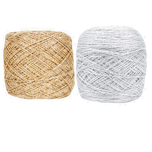 Clisil 50gram Khaki Gold&50gram Silver Lurex Glitter Yarn Metallic Yarn Shiny Crochet Thread Sparkle Lame Yarn Art DIY Bag Accessory Yarn for Sweater Scarf Home Party Wedding Decorations
