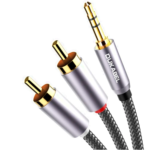 DUKABEL RCA to 3.5mm, 3.5mm to RCA Cable 2-Male RCA to AUX Cable Braided 1/8 to RCA Stereo Cable RCA Cable [24k Gold-Plated & Double-Shielded] -Top Series(4ft/1.2m)