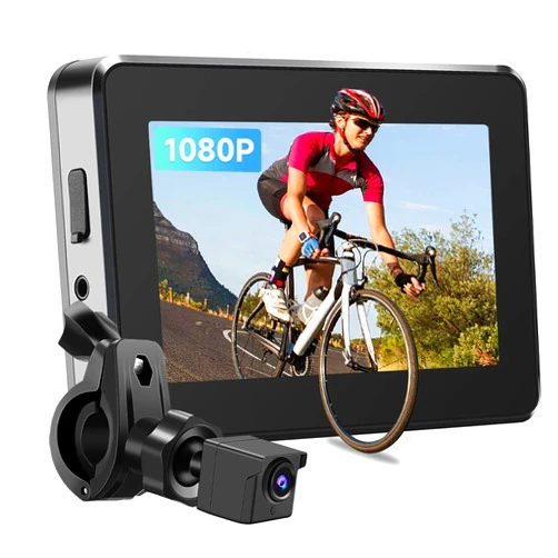 Wankskey Bike Camera Rechargeable Battery 360° Rotation - Color Night Vision 3 Mins Easy Installation Wide View Handlebar 4.3'' HD 1080P Monitor Bicycle Rear View Camera for Mountain Ebike Wankskey