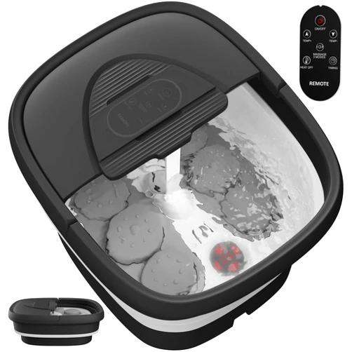 BEAUMOI Foot Spa Collapsible, Foot Bath Massager with Heat, Remote, Timer, and 24 Motorized Shiatsu Massage Balls, Foot Soaking Tub Supports Hot/Cold Water Soaking- BA03H